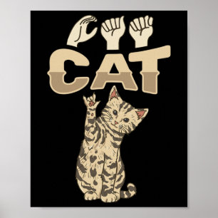 Poster Cat Asl Gesture main Sourde Perte d'audition Sensi