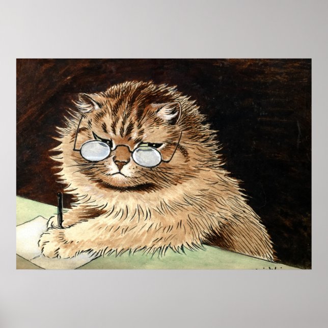 Poster Cat at work with glasses by Louis Wain (Devant)