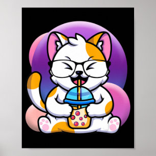 Poster cat boba eat ramen anime kawaii neko cat eating ra