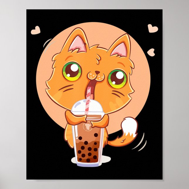 Poster Cat Boba Tea Bubble Kawaii Japanese Anime Gift Gir (Devant)