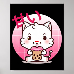 Poster Cat Boba Tea Bubble Tea Anime Kawaii Neko Venin