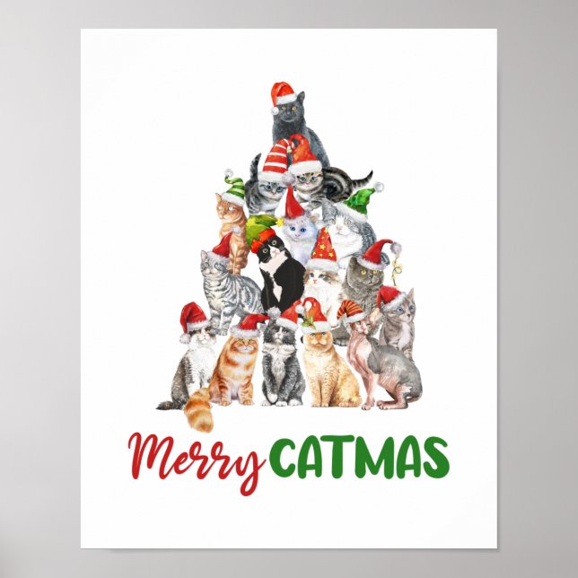 Poster Cat Christmas Tree Amoureux des chats Noël Fêtes d (Devant)