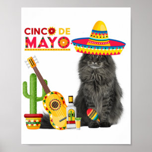 Poster Cat Cinco De Mayo Aimer Guitare Cactus Boire Amour