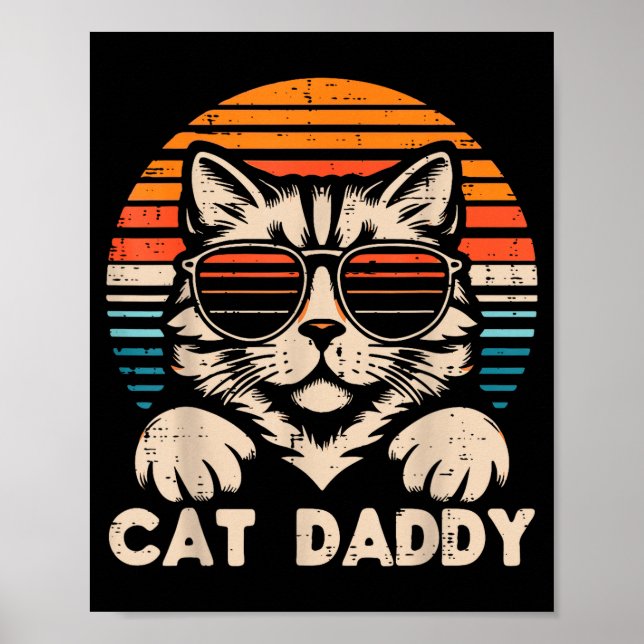 Poster Cat Daddy Sungles Sunset Retro Fur Dad Papa Kitten (Devant)