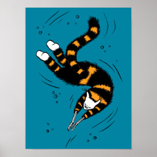 Poster Cat drôle Créature Squelette Mains Natation Sombre