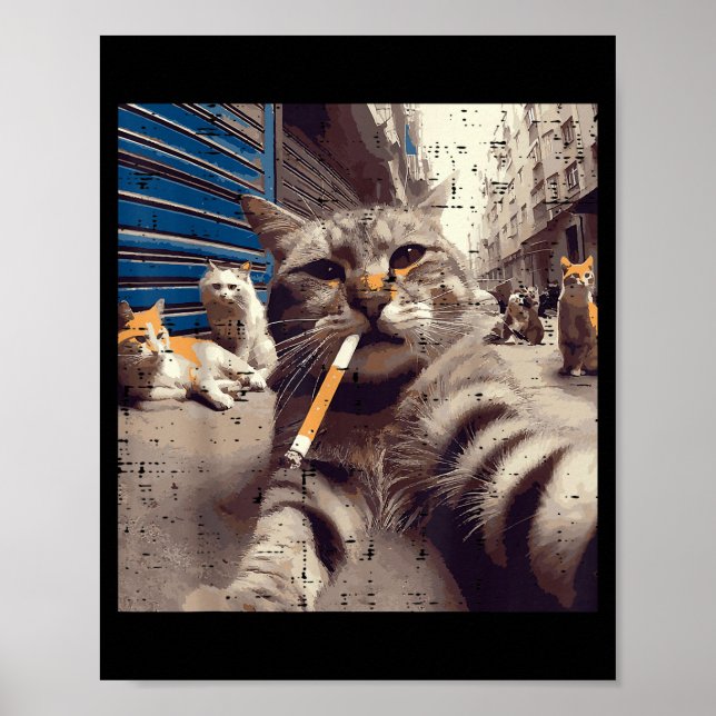 Poster Cat Gangster Street Cats Selfie Funny Meme Humor M (Devant)