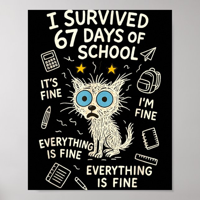 Poster Cat I Survived 67 Days Of School Teachers Students (Devant)