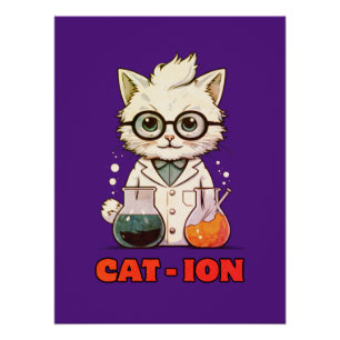 Poster CAT - ION Chimie chat, laboratoire, cadeau présent
