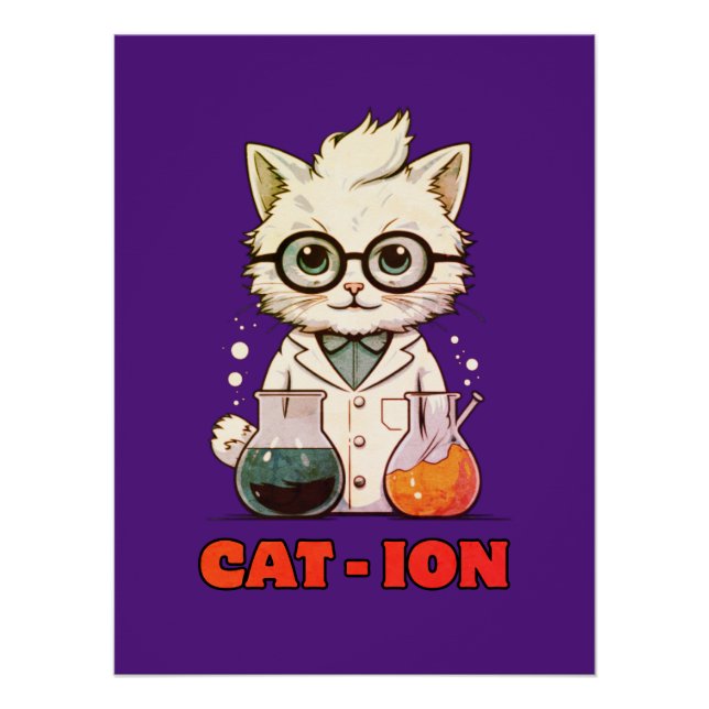 Poster CAT - ION Chimie chat, laboratoire, cadeau présent (Devant)