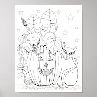 Poster Cat Jack O’Lantern Page de coloriage