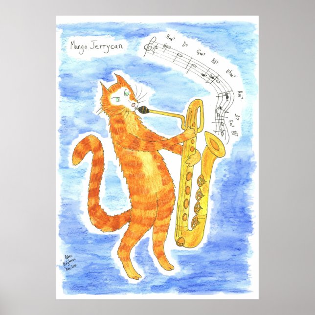 Poster Cat joue Baritone Saxophone "Marches géantes" (Devant)