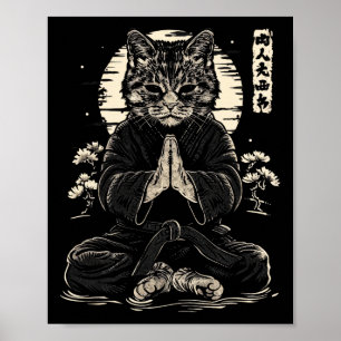 Poster Cat Karate Fighter Animal Judo Pose méditative