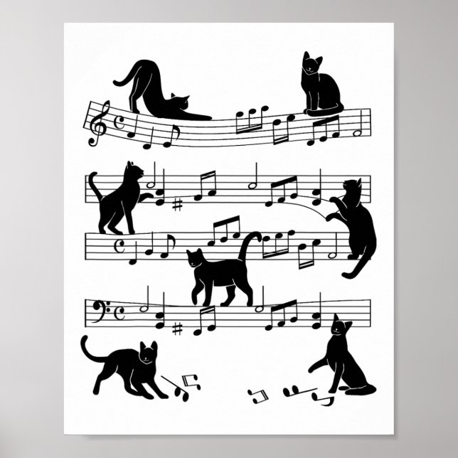 Poster Cat Kitty Jouer Musique Clef Piano Musicien Art (Devant)