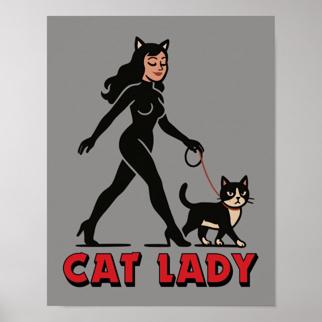 Poster Cat Lady - Tuxedo Cats Lover- Comic Art Graphic (Devant)