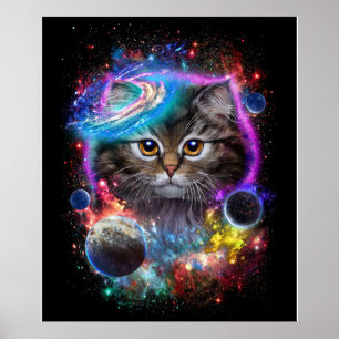 Poster Cat Lovers Cat In Galaxy Space Cosmos
