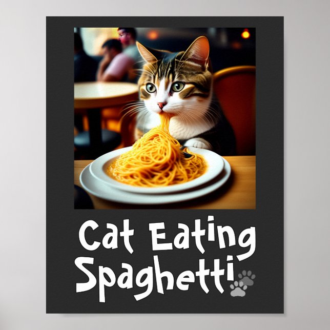 Poster Cat Mème Spaghetti Manger (Devant)