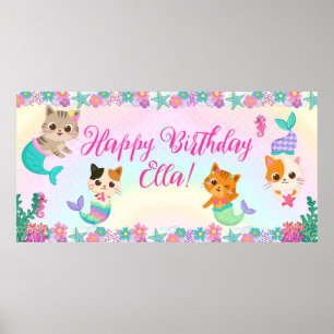 Poster Cat Meowmaid Fille Sirène Fête d'anniversaire