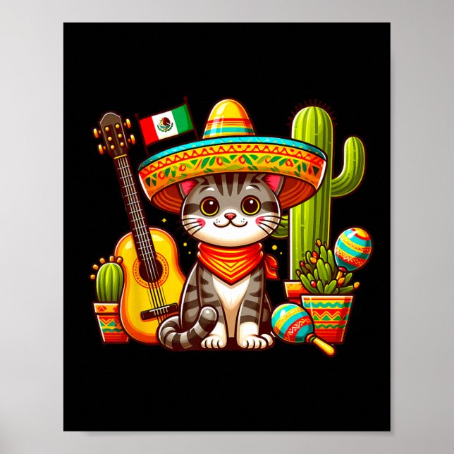 Poster Cat mexicain Cinco De Mayo Kitten Faisons la fête (Devant)