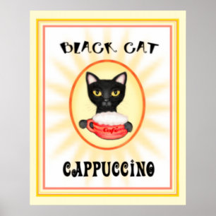 Poster Cat noir Cappuccino Design d'art Vintage