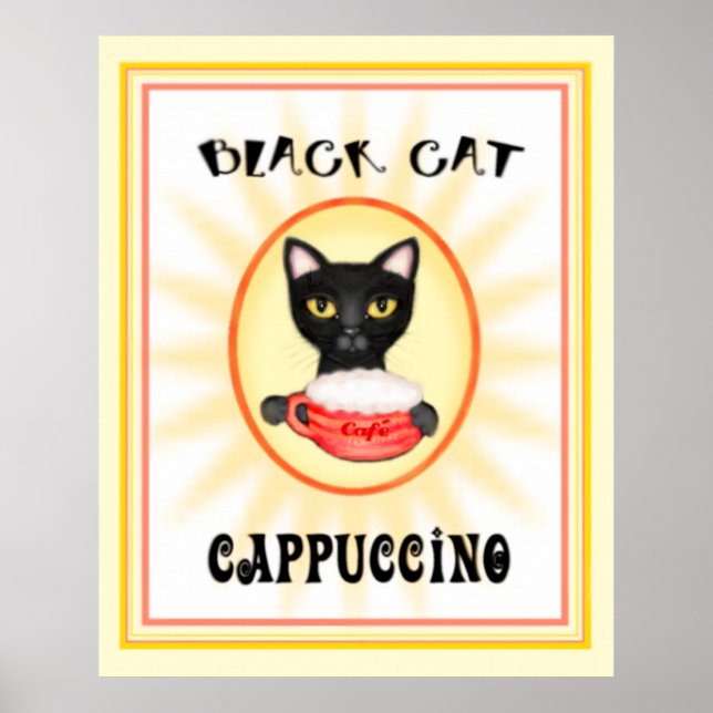 Poster Cat noir Cappuccino Design d'art Vintage (Devant)