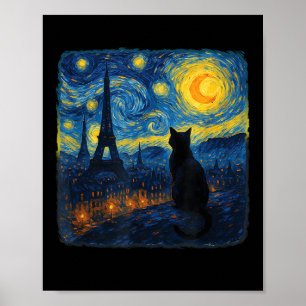 Poster Cat Paris Tour Eiffel Starry Nuit Van Gogh Inspi