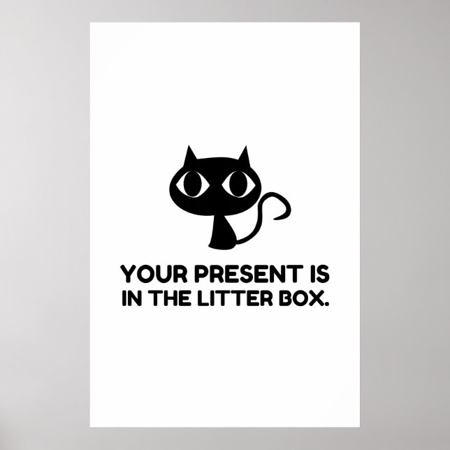 Poster Cat Présent Est Dans La Boîte De Litter Drôle (Devant)