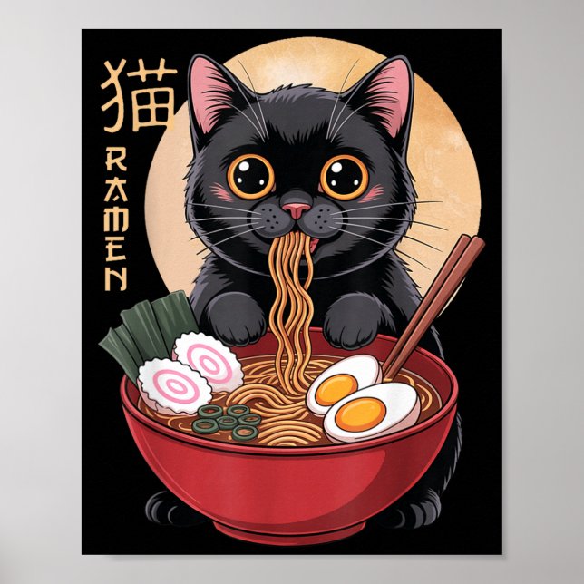 Poster Cat Ramen Funny Graphic Tees Japanese Kawaii Cat A (Devant)