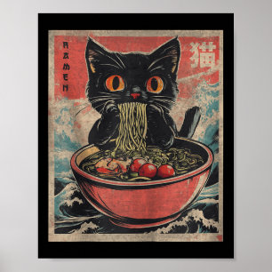 Poster Cat Ramen Japonais Drôle Kawaii Cat Graphisme Mens