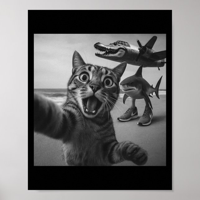 Poster Cat Selfie Shark Crocodile Italian Brainrot Meme M (Devant)