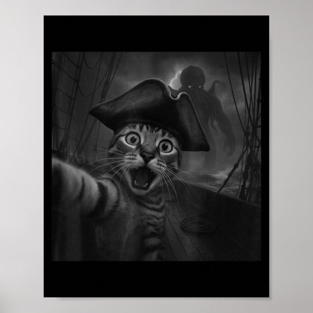 Poster Cat Selfie With Cthulhu Cosmic Horror Funny Meme M (Devant)