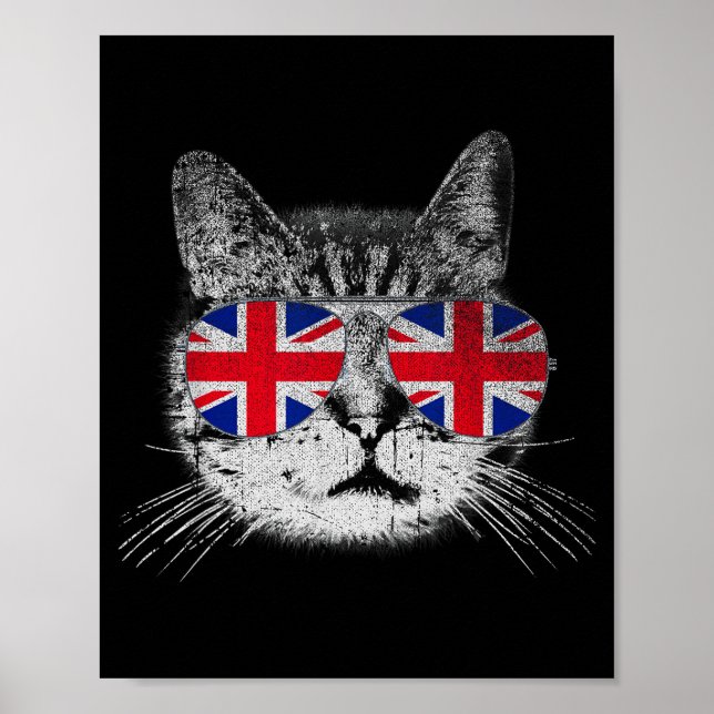Poster Cat Shirt Union Jack Flag Country Retro England Br (Devant)