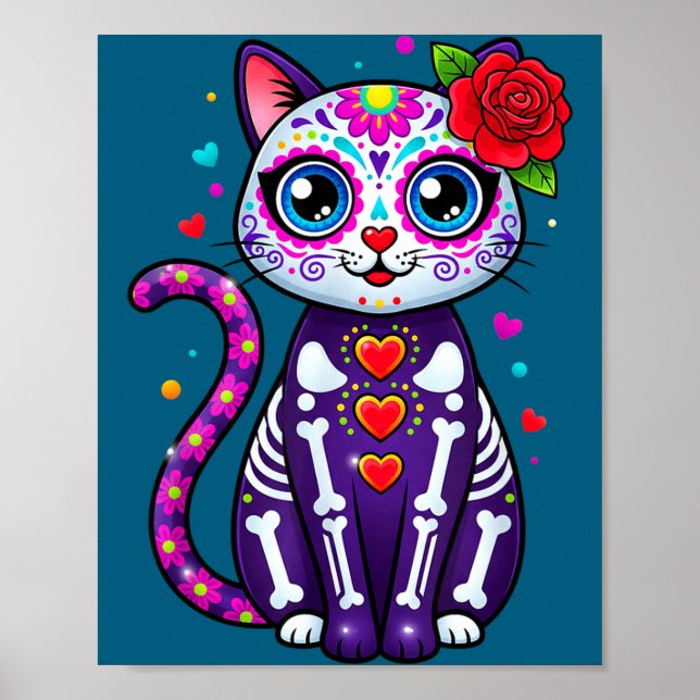 Poster Cat Sugar Skull Cute Cat For Cat Lover Cat-m  (Devant)