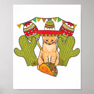 Poster Cat Taco Sombrero Mexicaine Fiesta Funny Cinco de