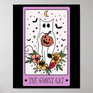 Poster Cat Tarot Card Ghost Halloween Citrouille Chat Lov