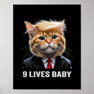 Poster Cat Trump 9 Lives Baby Trump 2024 Victoire remport
