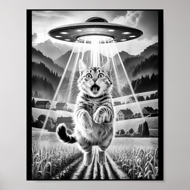 Poster Cat Ufo Alien Abduction Funny Graphic Tees Men Wom (Devant)