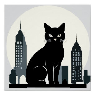 Poster Cat Vector Art Animal Moderne Urbain Graphique Vil