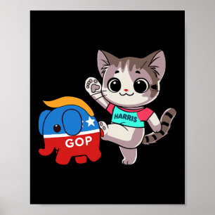 Poster Cat Vs Gop Elephant - Kamala Harris - Anti Trump