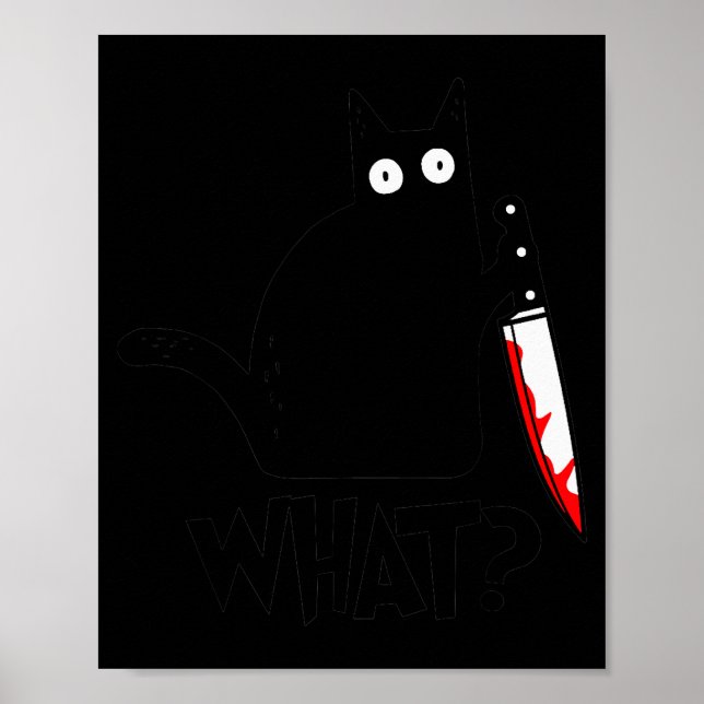 Poster Cat What_ Funny Black Cat Murderous Cat With Knife (Devant)