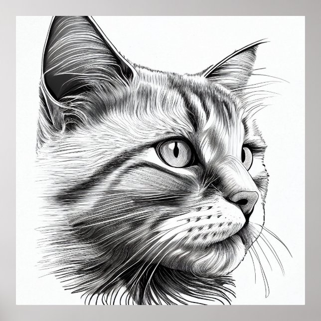 Poster Cat Wild Nature Animal Illustration Art Dessin (Devant)