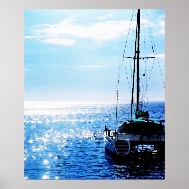 Poster Catamaran dans de belles eaux de la Dominique (Devant)