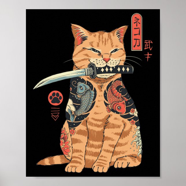 Poster Catana Chat Vintage Cute Chat d'inspiration japona (Devant)