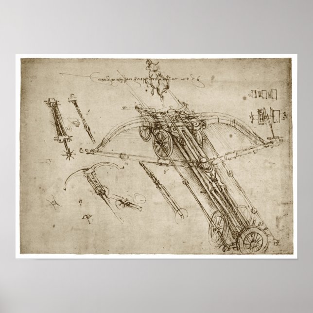Poster Catapulte, Leonardo da Vinci, 1490 (Devant)