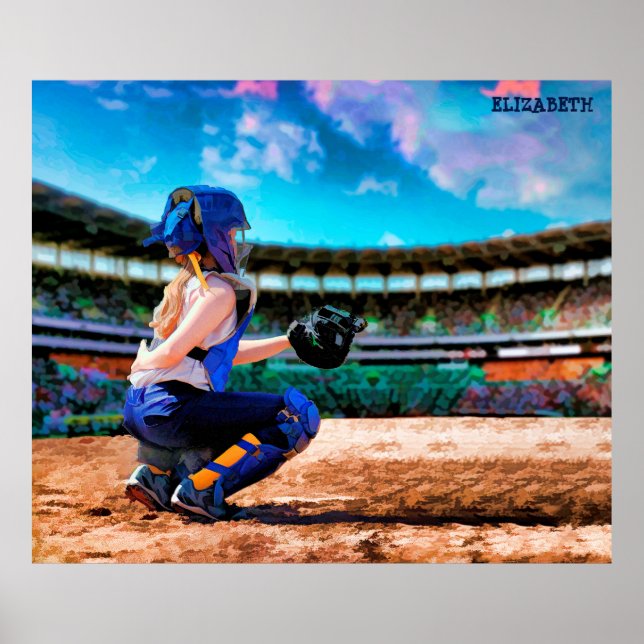 Poster Catcher De Softball Et Peinture De Stade (Devant)