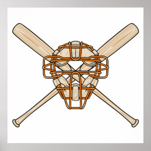 Poster catchers mask and bats baseball icon