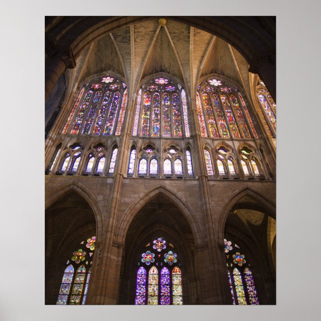 Poster catedral de Leon, interior stained glass windows (Devant)