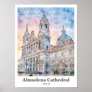 Poster Cathédrale d'Almudena Madrid Espagne Voyage Aquare