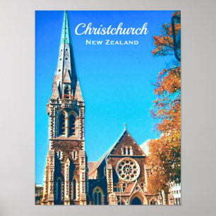 Poster Cathédrale de Christchurch Voyage Nouvelle-Zélande