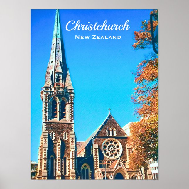 Poster Cathédrale de Christchurch Voyage Nouvelle-Zélande (Devant)