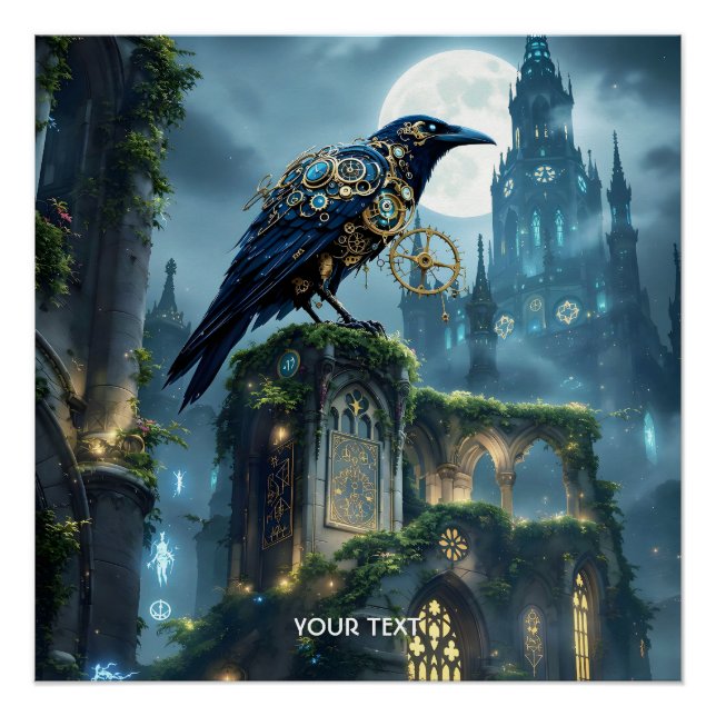 Poster Cathédrale de corbeau à mouvement d'horlogerie fan (Devant)